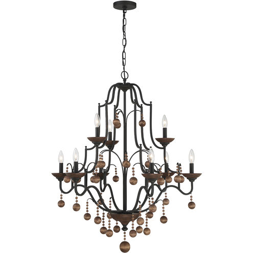 Colonial Charm 9 Light 33 inch Old World Bronze/Walnut Accents Chandelier Ceiling Light